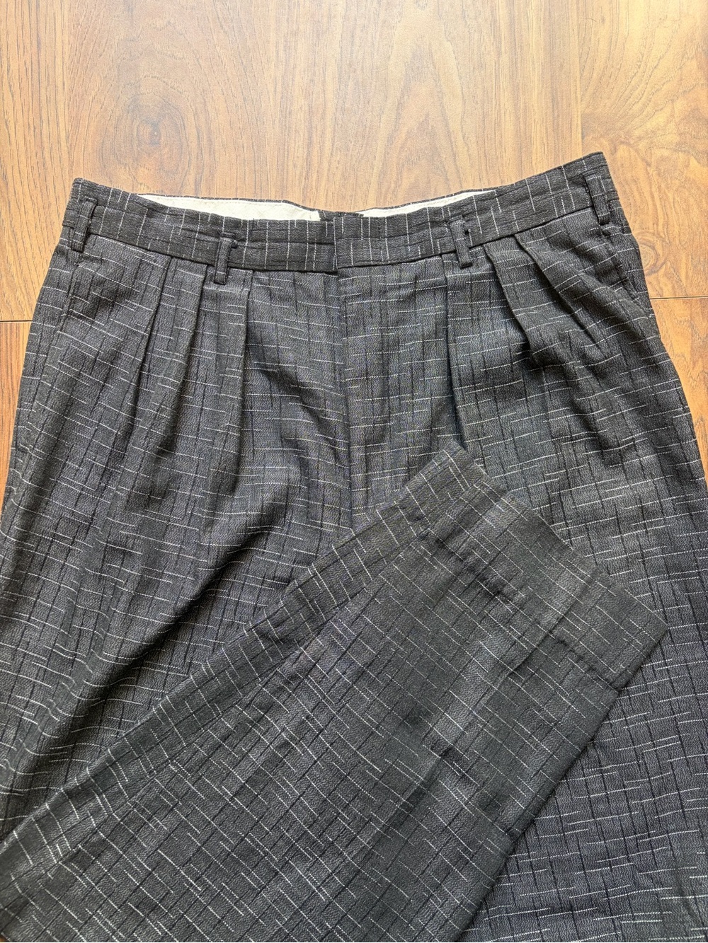 Vintage Biagiotti Pleated Grey Windowpane Dress Trousers